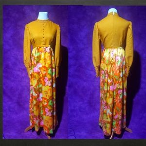 Vintage Goldenrod Flower Bridesmaid Maxi Dress